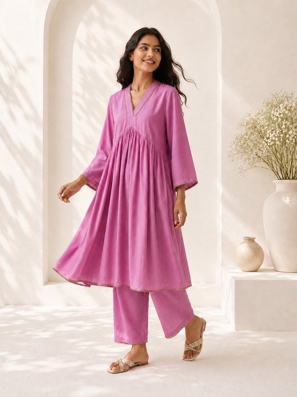 Pink Prism flared kurta pants