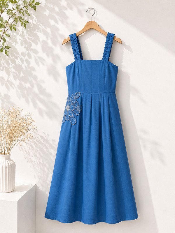 Azure Breeze Pleated embellished dress