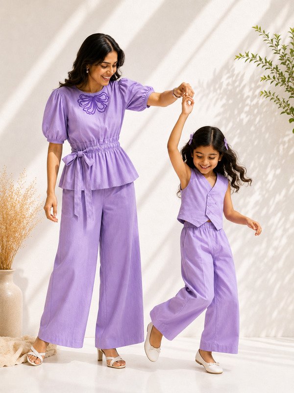 Lilac Bloom Co-ord Set (colour - dark blue / lavendar]