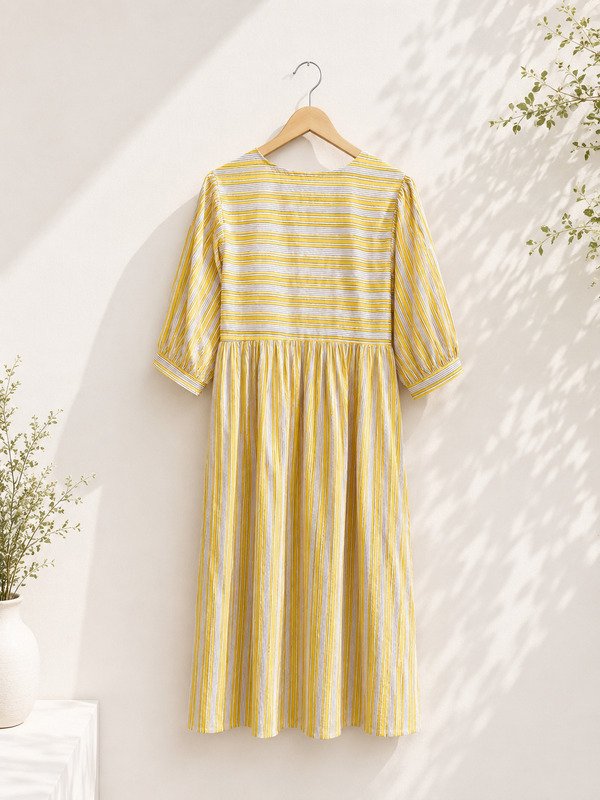 Yellow Handblock Sunstripe Dress