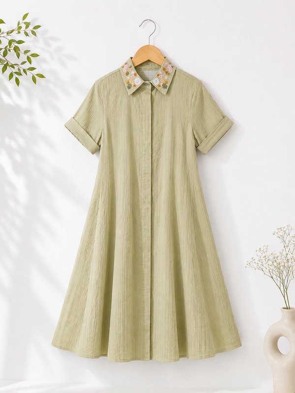 Botanical Pleated Linen Dress