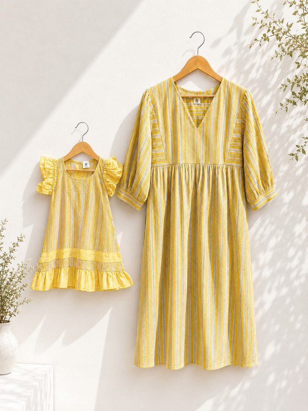 Yellow Handblock Sunstripe Dress