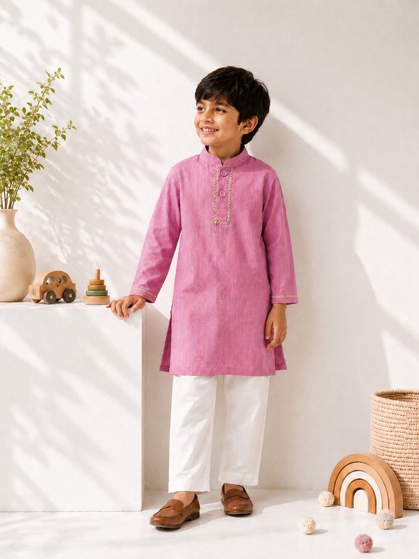 Boys Pink Prism Kurta Pyjama