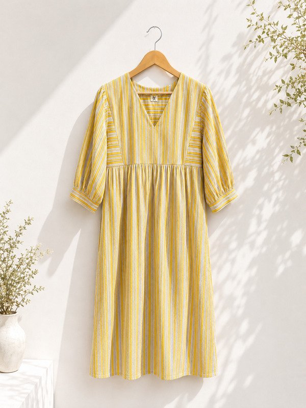 Yellow Handblock Sunstripe Dress
