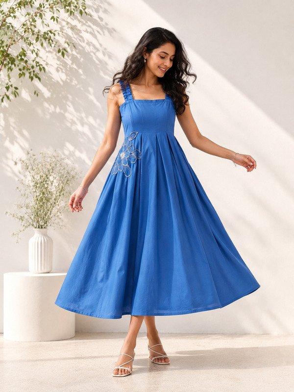 Azure Breeze Pleated embellished dress