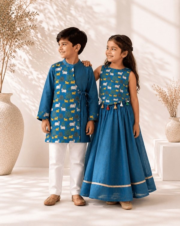 Boys Neel Pichwai Wrap Kurta Set 