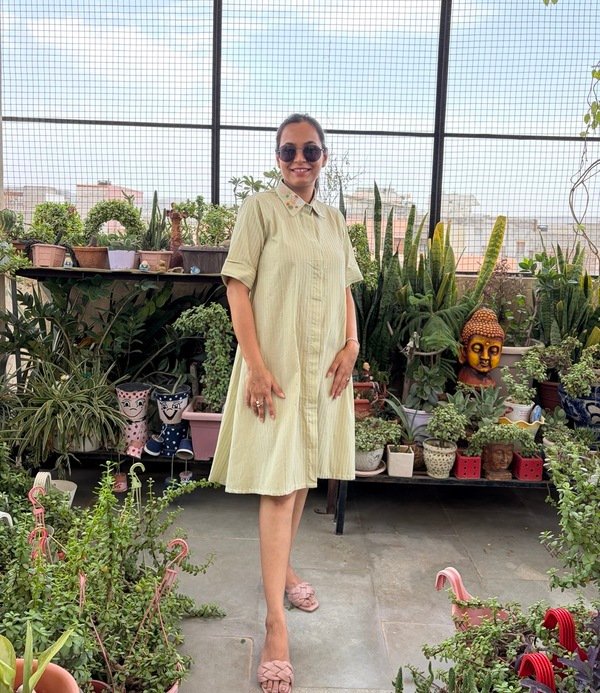 Botanical Pleated Linen Dress
