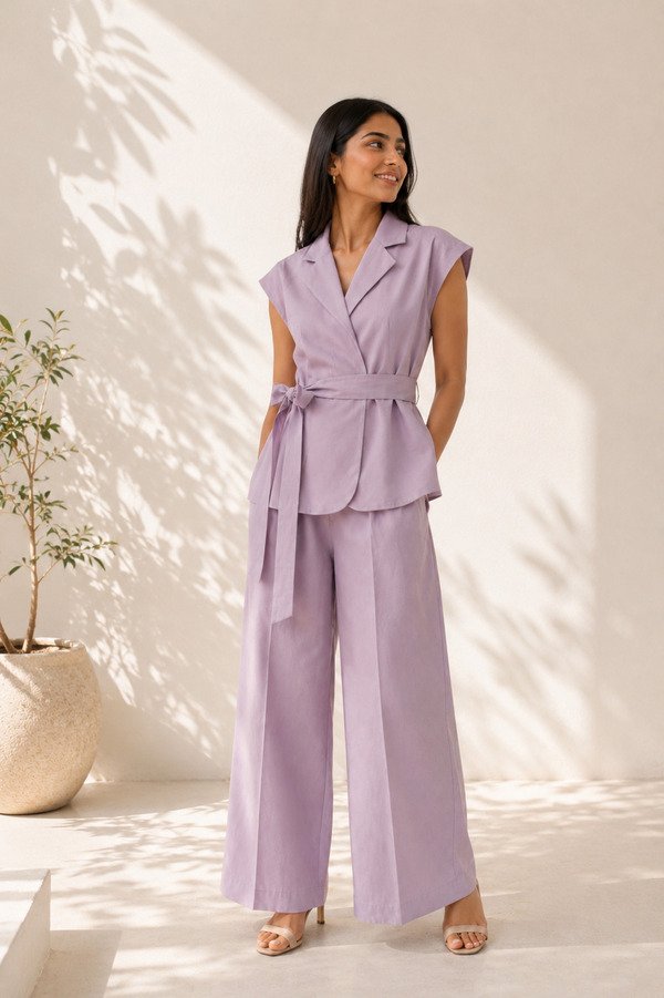 Mauve Tie- Waist Linen set