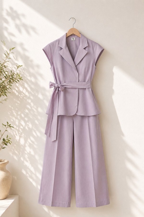 Mauve Tie- Waist Linen set