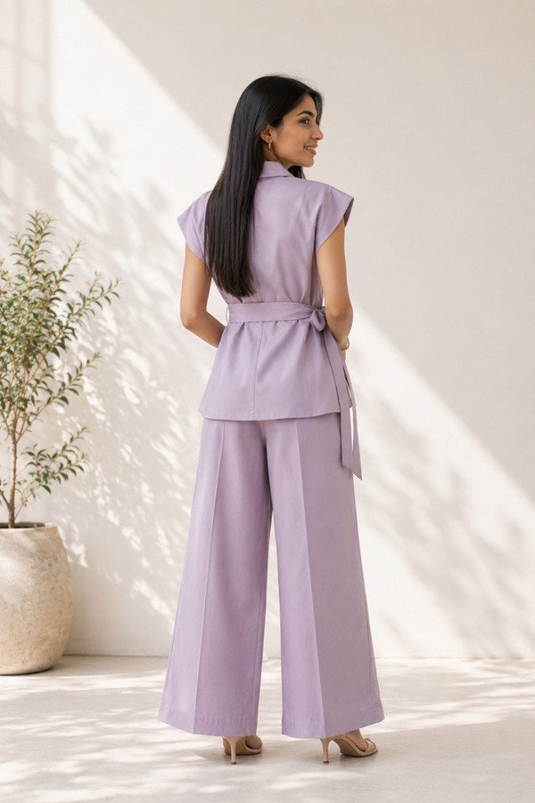 Mauve Tie- Waist Linen set