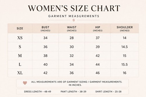 Size chart for Women